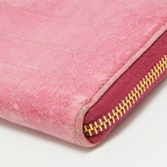 Miu Miu Pink Croc Effect Patent Leather Continental Zip Wallet