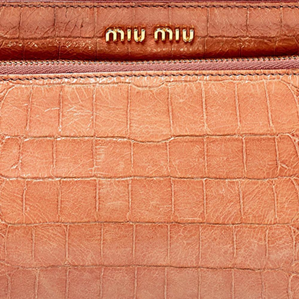 Miu Miu Pink Croc Embossed Leather Crossbody Bag 3