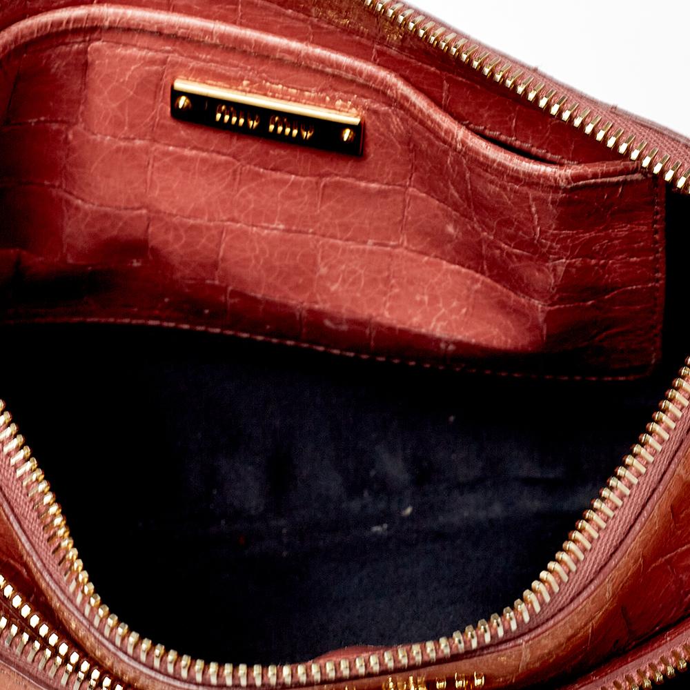 Miu Miu Pink Croc Embossed Leather Crossbody Bag 1