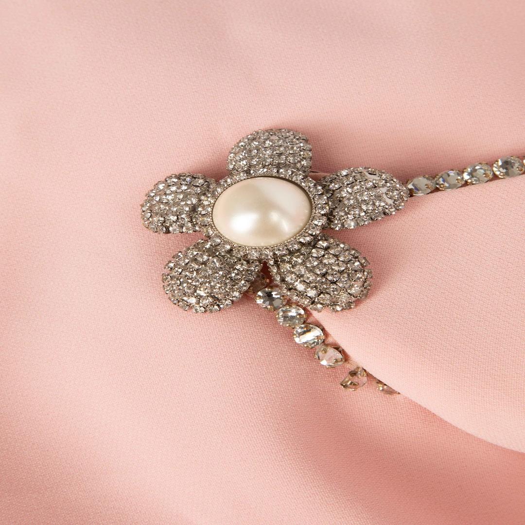 Women's Miu Miu Pink Crystal Embellished Flower Strap Mini Dress Size S