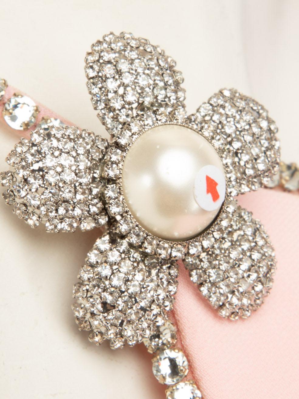 Miu Miu Pink Crystal Embellished Flower Strap Mini Dress Size S 1