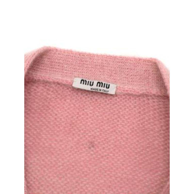 Miu Miu Pink Crystal Embellished Mohair Blend Cardigan In Excellent Condition For Sale In London, GB