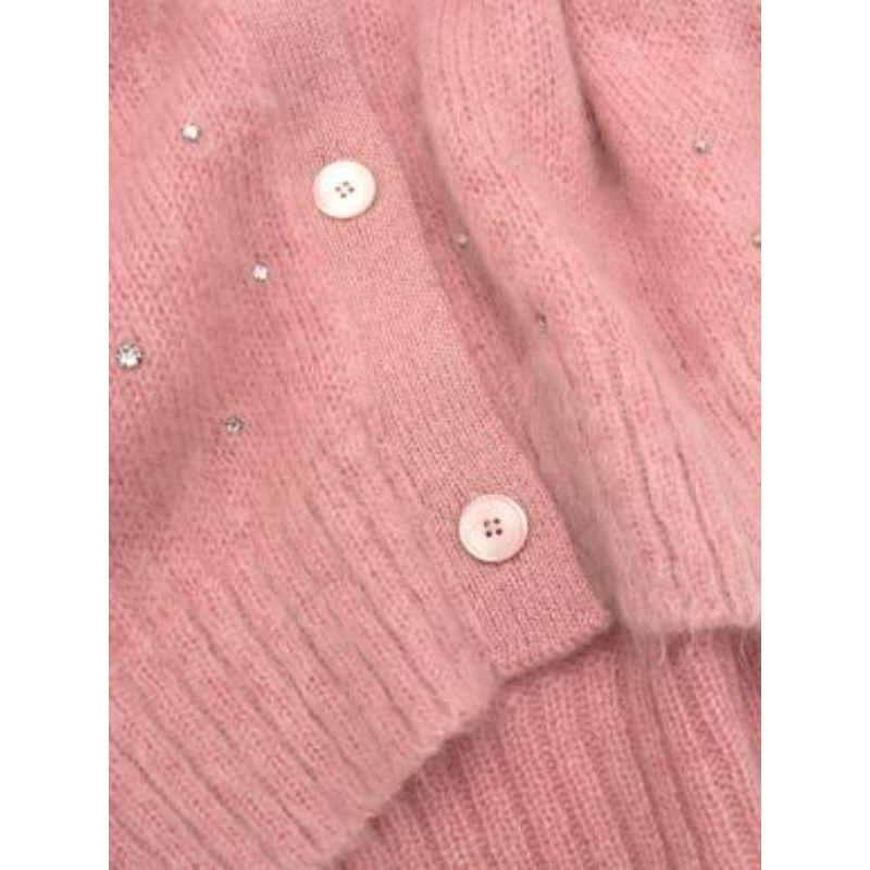 Women's Miu Miu Pink Crystal Embellished Mohair Blend Cardigan For Sale