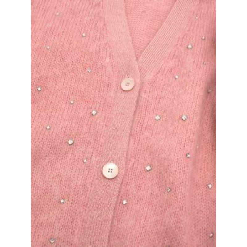 Miu Miu Pink Crystal Embellished Mohair Blend Cardigan For Sale 1