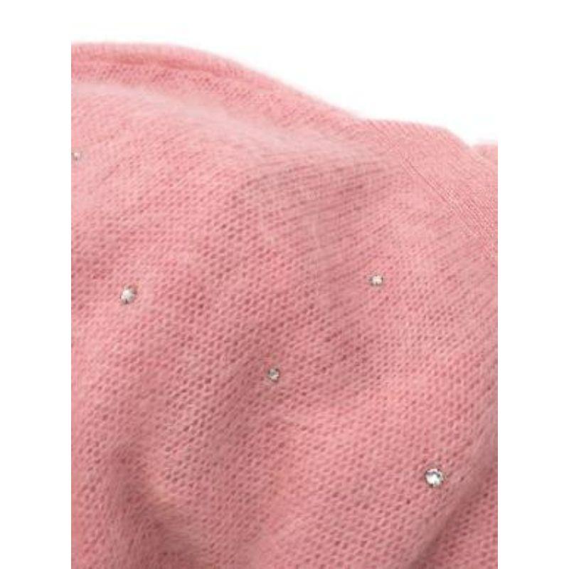 Miu Miu Pink Crystal Embellished Mohair Blend Cardigan For Sale 2