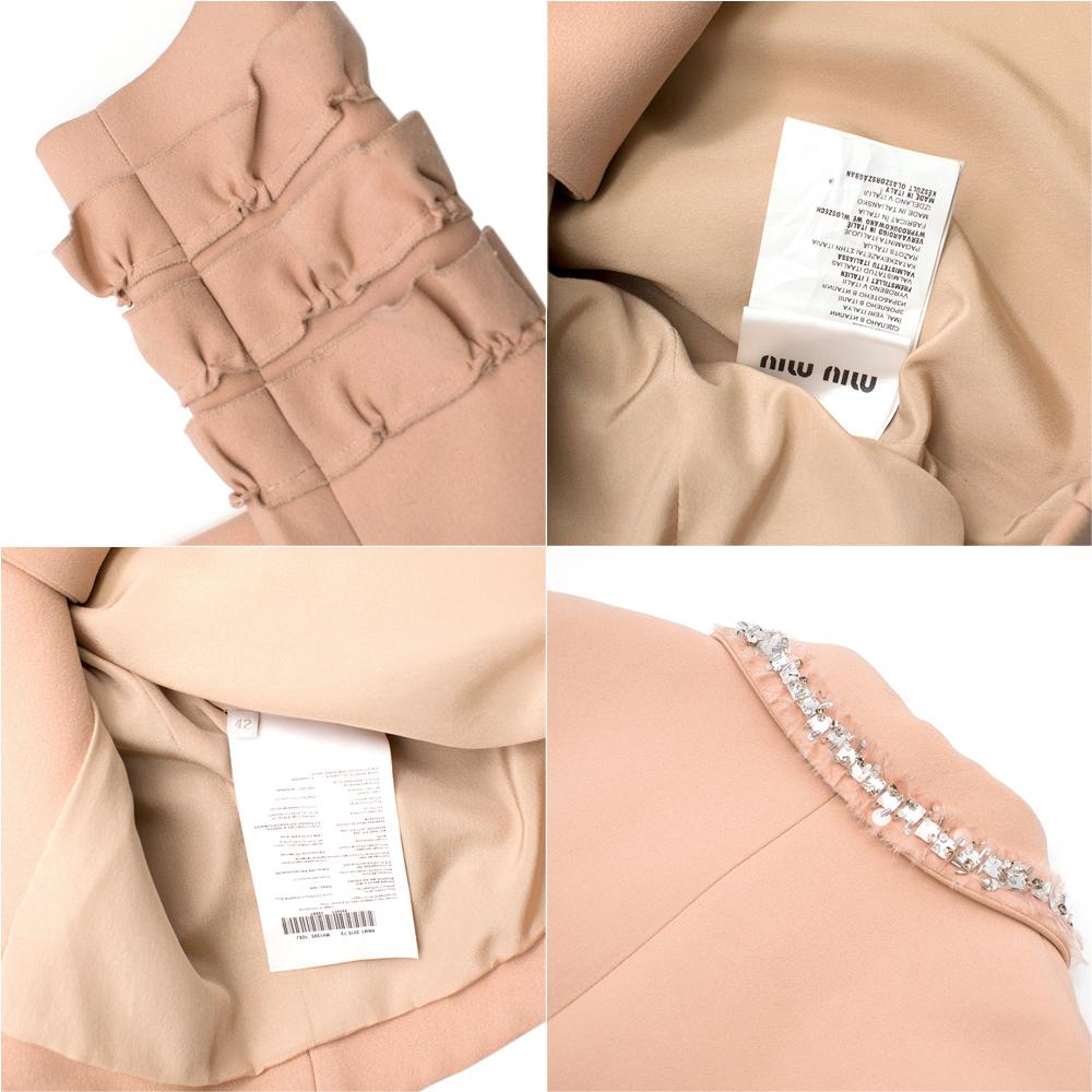 Beige Miu Miu Pink Crystal Embellished Ruffle Hem Jacket S 42 For Sale