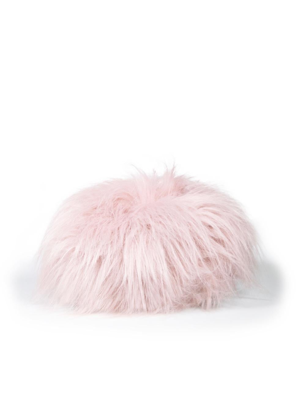 Miu Miu Pink Faux Fur Buckled Cap In Good Condition For Sale In London, GB