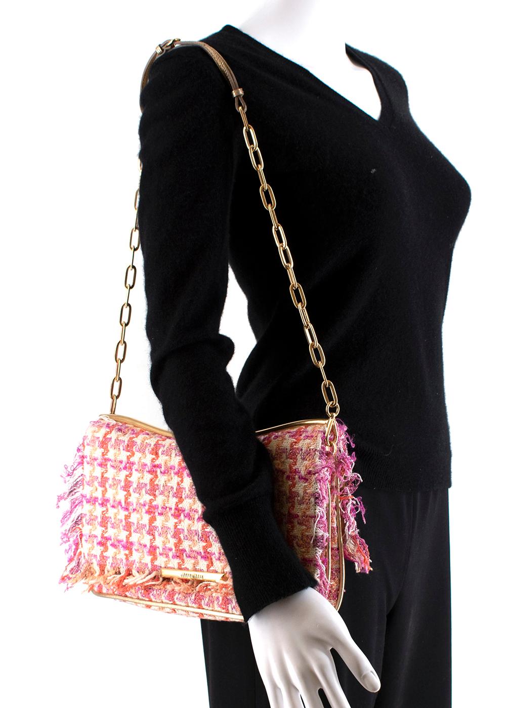 Miu Miu Pink Houndstooth Tweed Shoulder Bag 1