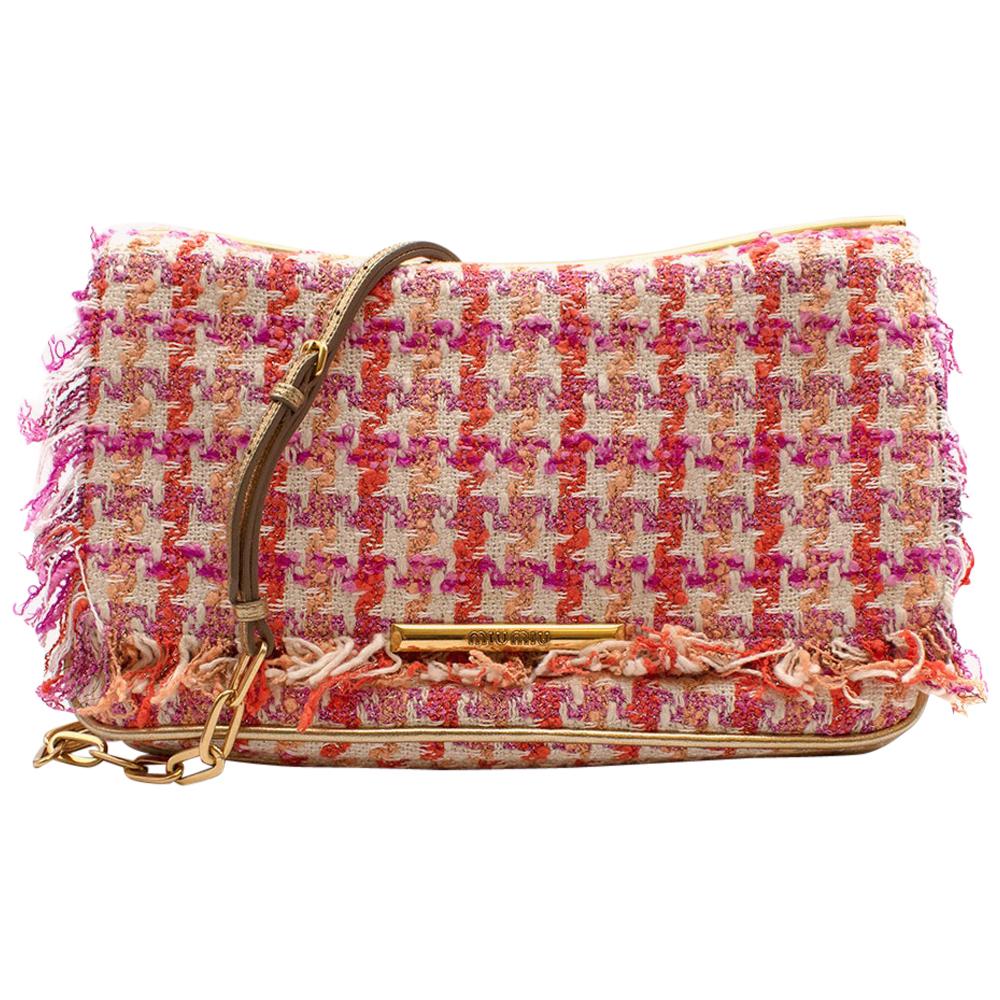 Miu Miu Pink Houndstooth Tweed Shoulder Bag