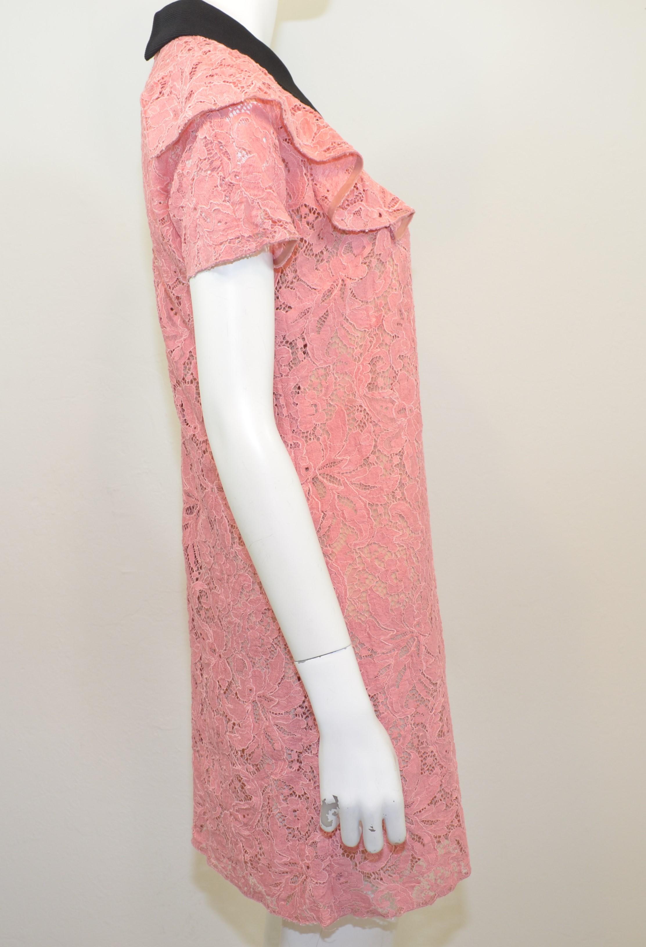 Beige Miu Miu Pink Lace Collared Dress