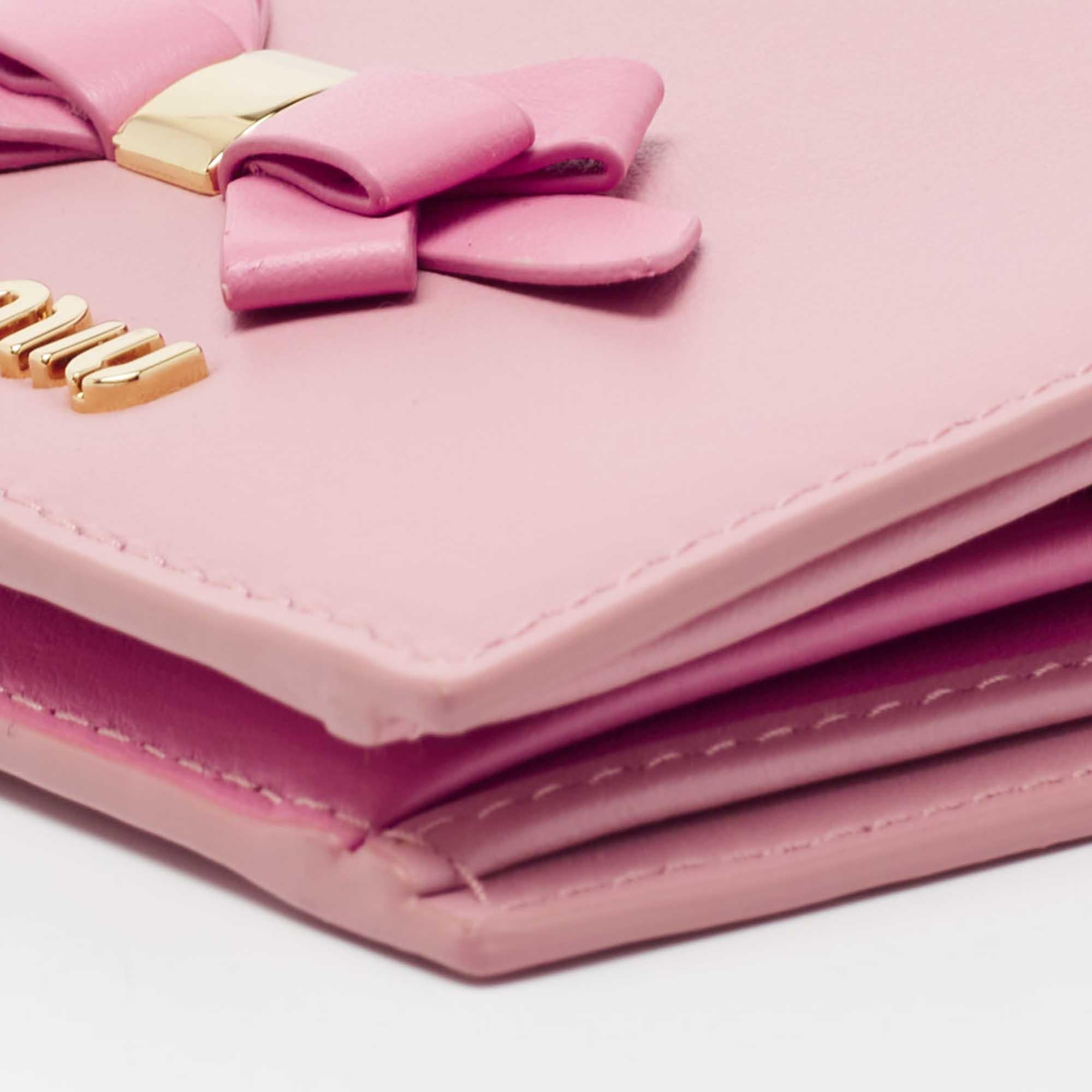 Miu Miu Pink Leather Bow Detail Compact Wallet 2