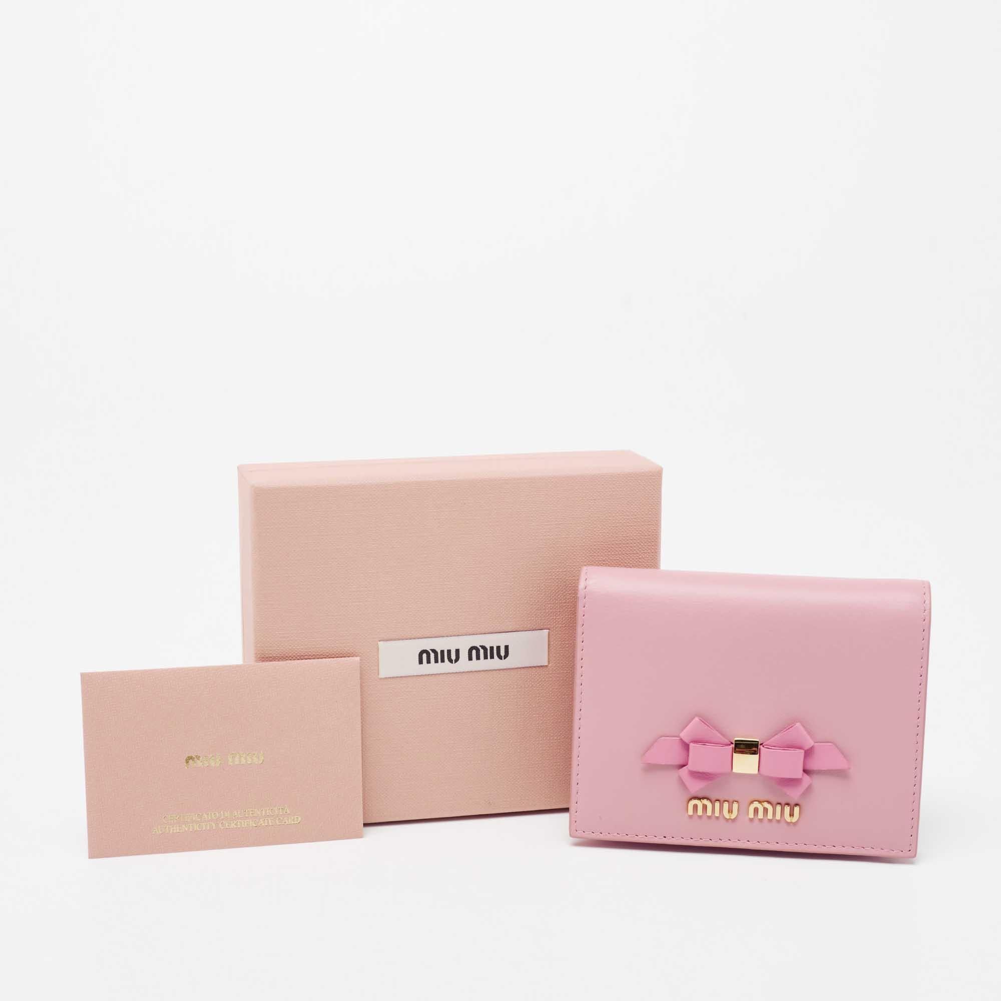 Miu Miu Pink Leather Bow Detail Compact Wallet 3