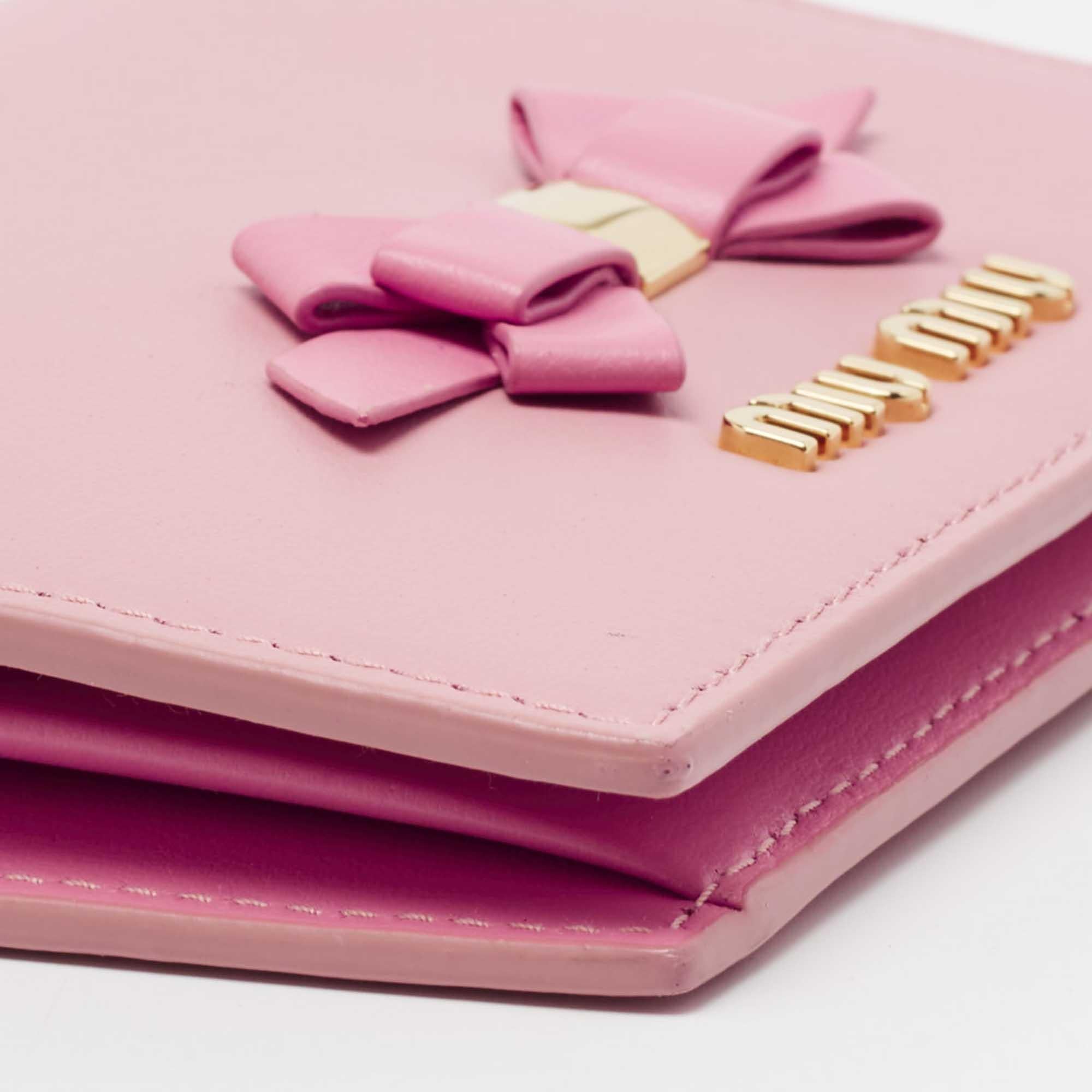 Miu Miu Pink Leather Bow Detail Compact Wallet 1