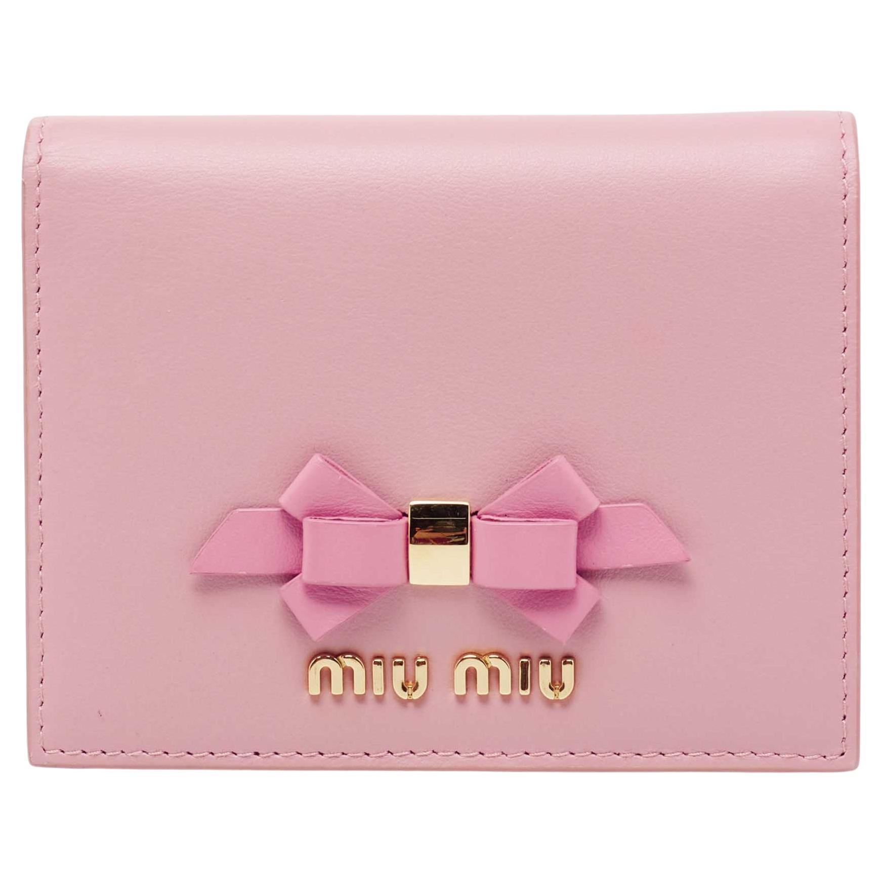 Miu Miu Pink Leather Bow Detail Compact Wallet