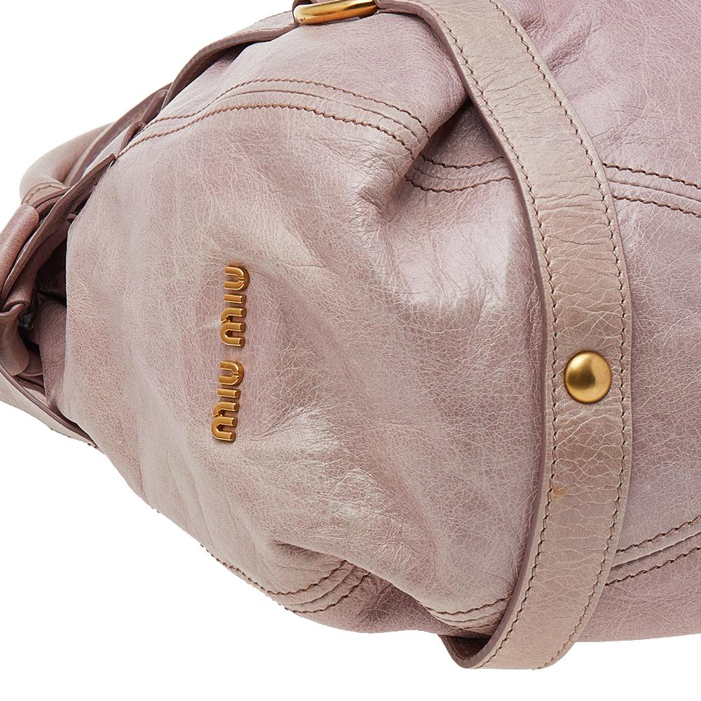 Brown Miu Miu Pink Leather Bow Shoulder Bag