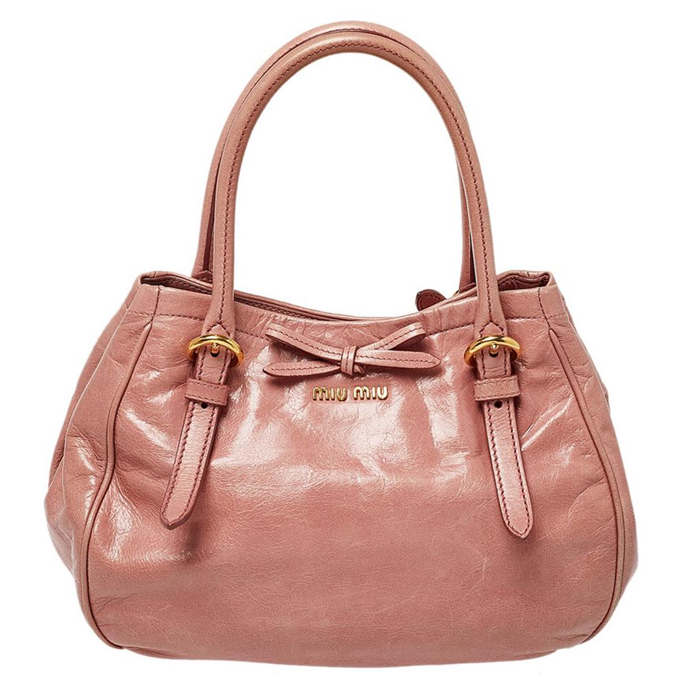 Pre-owned Miu Miu Bow Bag Leather Crossbody Bag In Pink