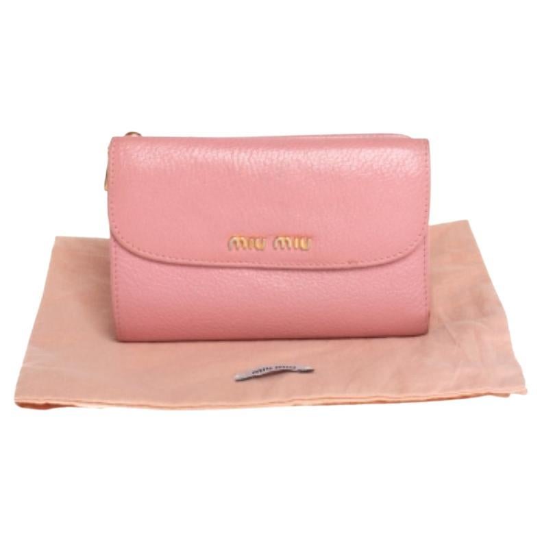 Miu Miu Pink Leather Madras Compact Wallet For Sale 6