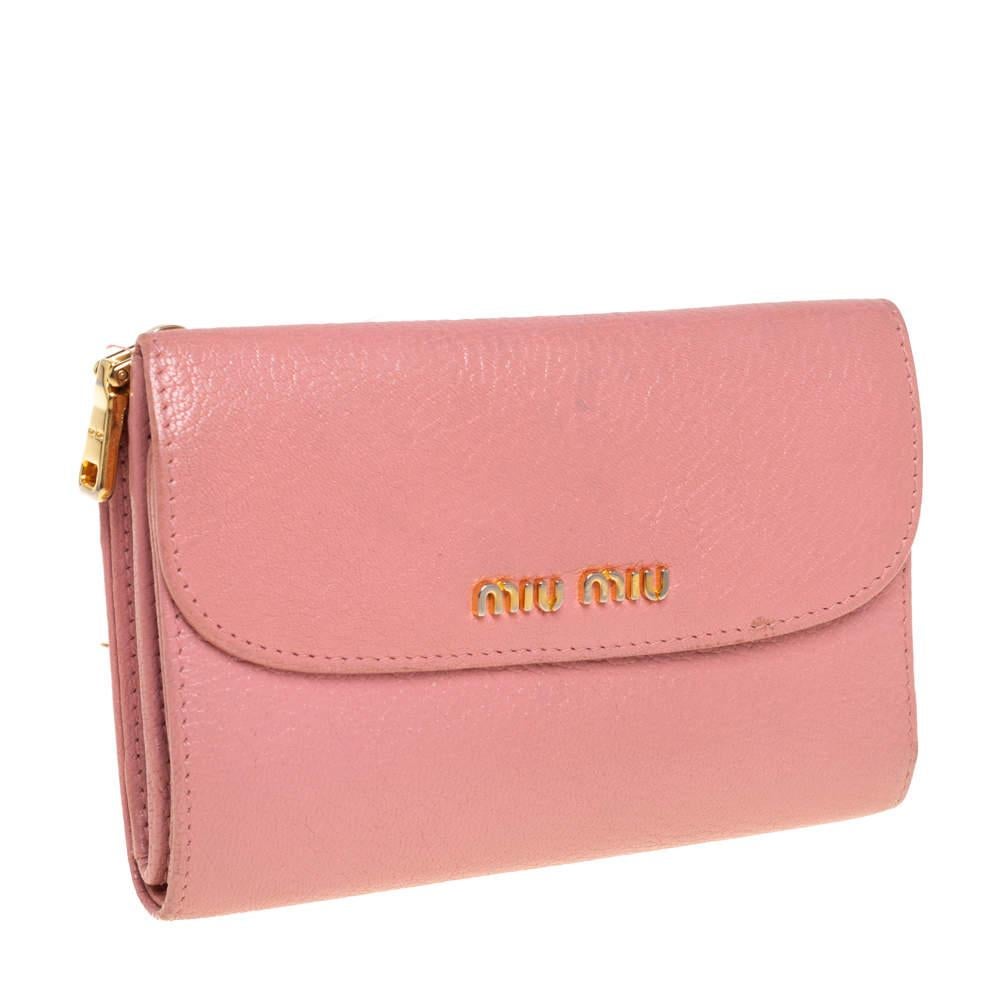 Women's Miu Miu Pink Leather Madras Compact Wallet