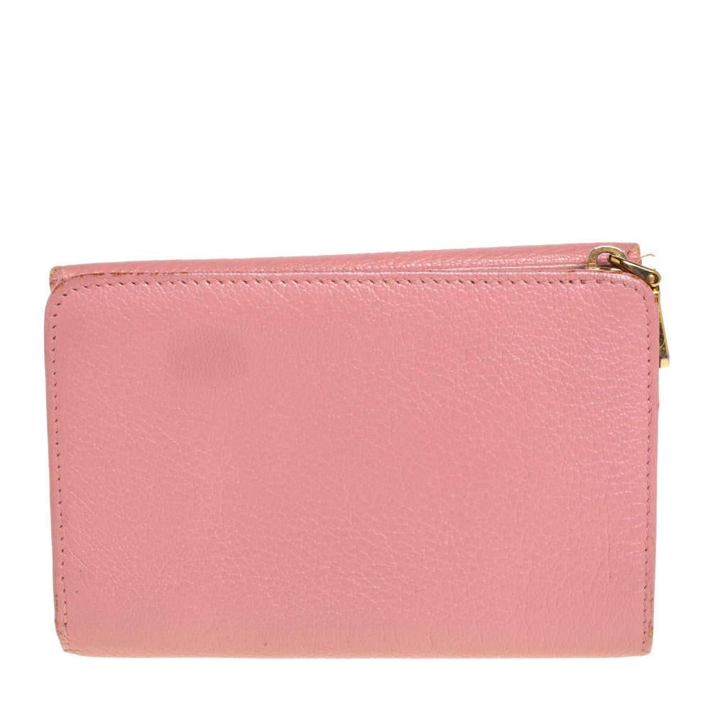 Miu Miu Pink Leather Madras Compact Wallet 1