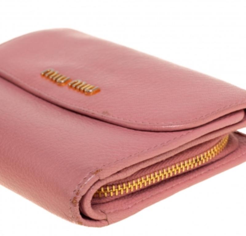 Miu Miu Pink Leather Madras Compact Wallet For Sale 1