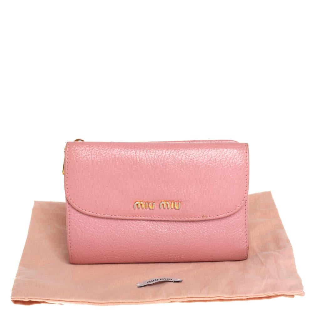 Miu Miu Pink Leather Madras Compact Wallet 3