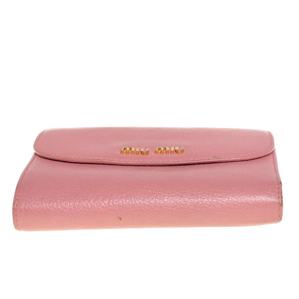 Miu Miu Pink Leather Madras Compact Wallet 4
