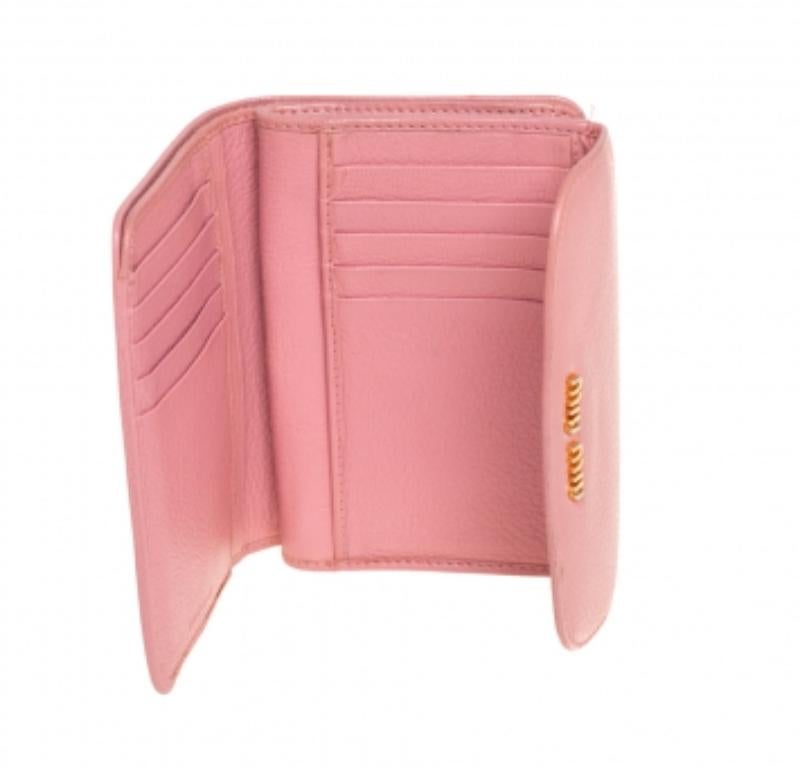 Miu Miu Pink Leather Madras Compact Wallet For Sale 4