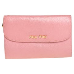 Miu Miu Pink Leather Madras Compact Wallet