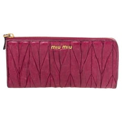 Miu Miu Pink Leather Matelassé Zip Around Wallet