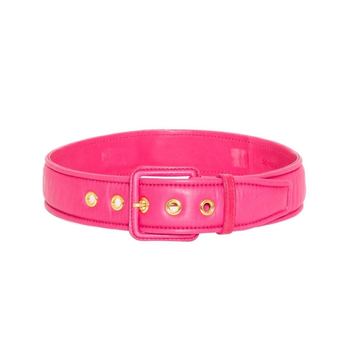 Miu Miu Pink Leather Padded Belt In Excellent Condition For Sale In Los Angeles, CA