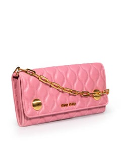 Miu Miu Pink Leather Quilted Wallet on Chain