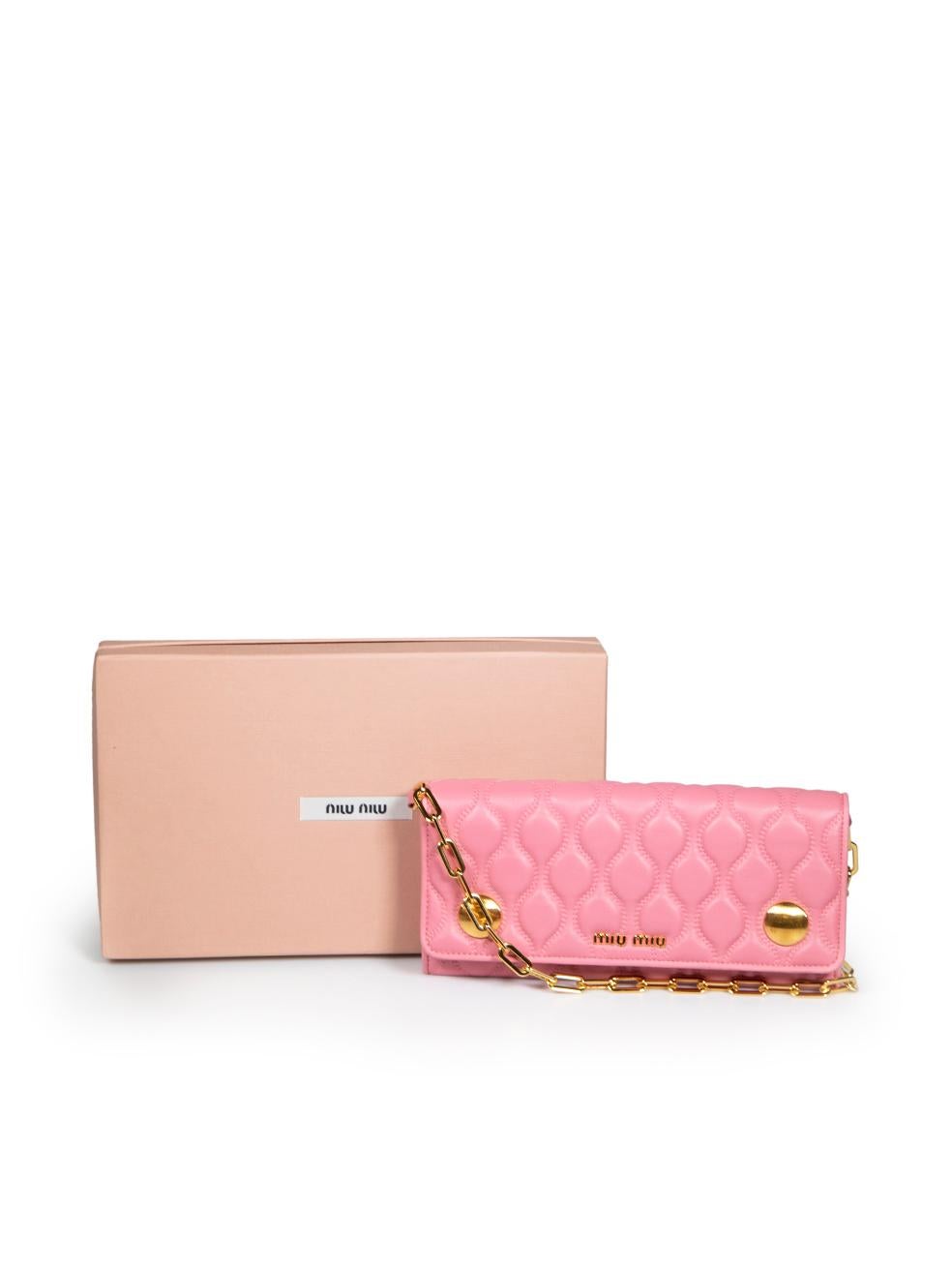 Miu Miu Pink Leather Quilted Wallet on Chain For Sale 2