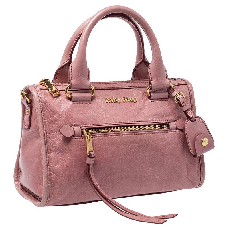Miu Miu Pink Leather Vitello Shine Bauletto Bag For Sale at 1stDibs