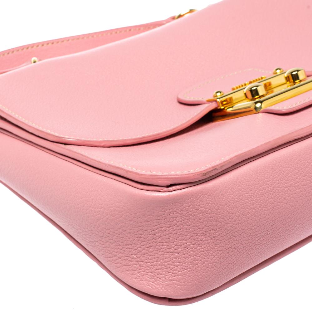 Miu Miu Pink Madras Leather Push Lock Flap Top Handle Bag 3