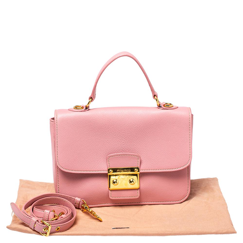 Miu Miu Pink Madras Leather Push Lock Flap Top Handle Bag 4