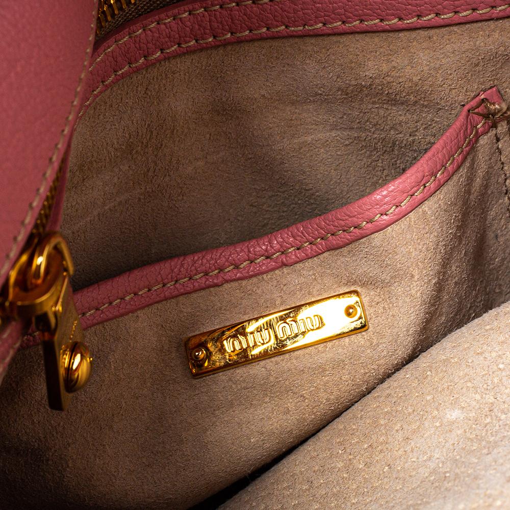 Miu Miu Pink Madras Leather Push Lock Flap Top Handle Bag In Good Condition In Dubai, Al Qouz 2