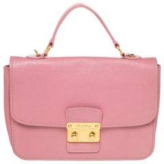 Miu Miu Pink Madras Leather Push Lock Flap Top Handle Bag