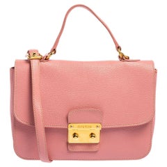 Miu Miu Pink Madras Leather Push Lock Flap Top Handle Bag