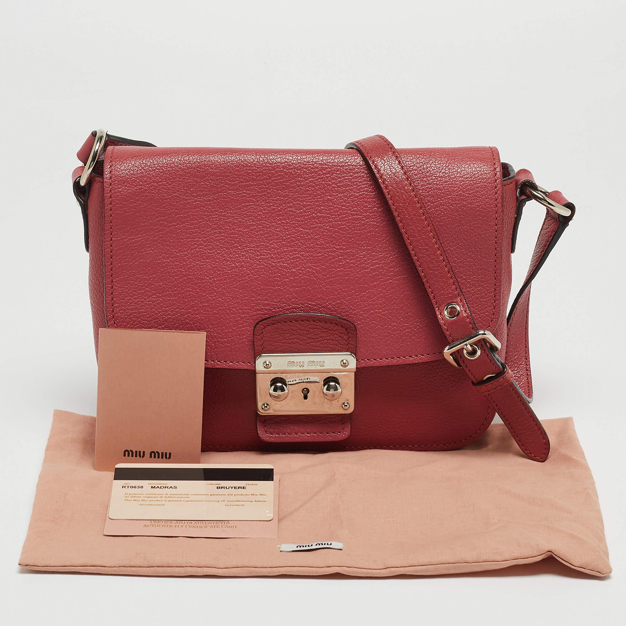 Miu Miu Pink Madras Leather Pushlock Flap Crossbody Bag For Sale 8