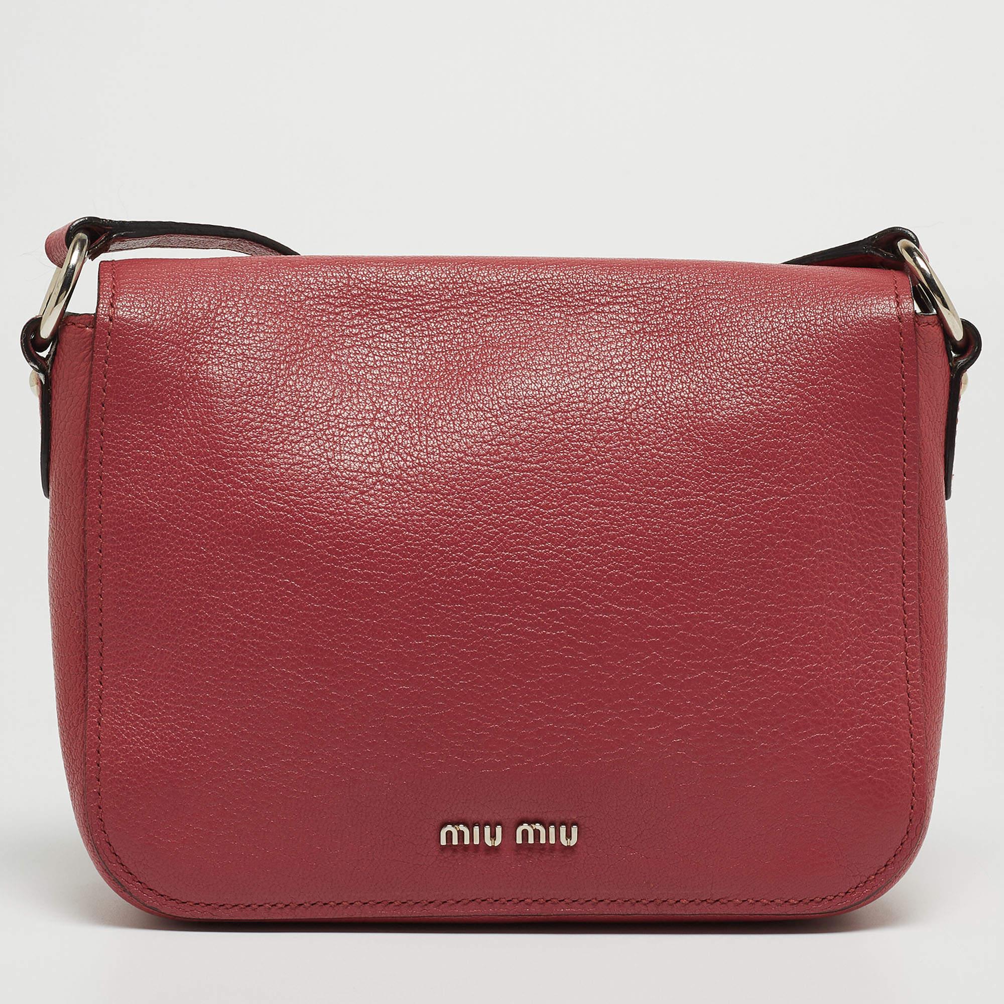 Miu Miu Pink Madras Leather Pushlock Flap Crossbody Bag For Sale 4
