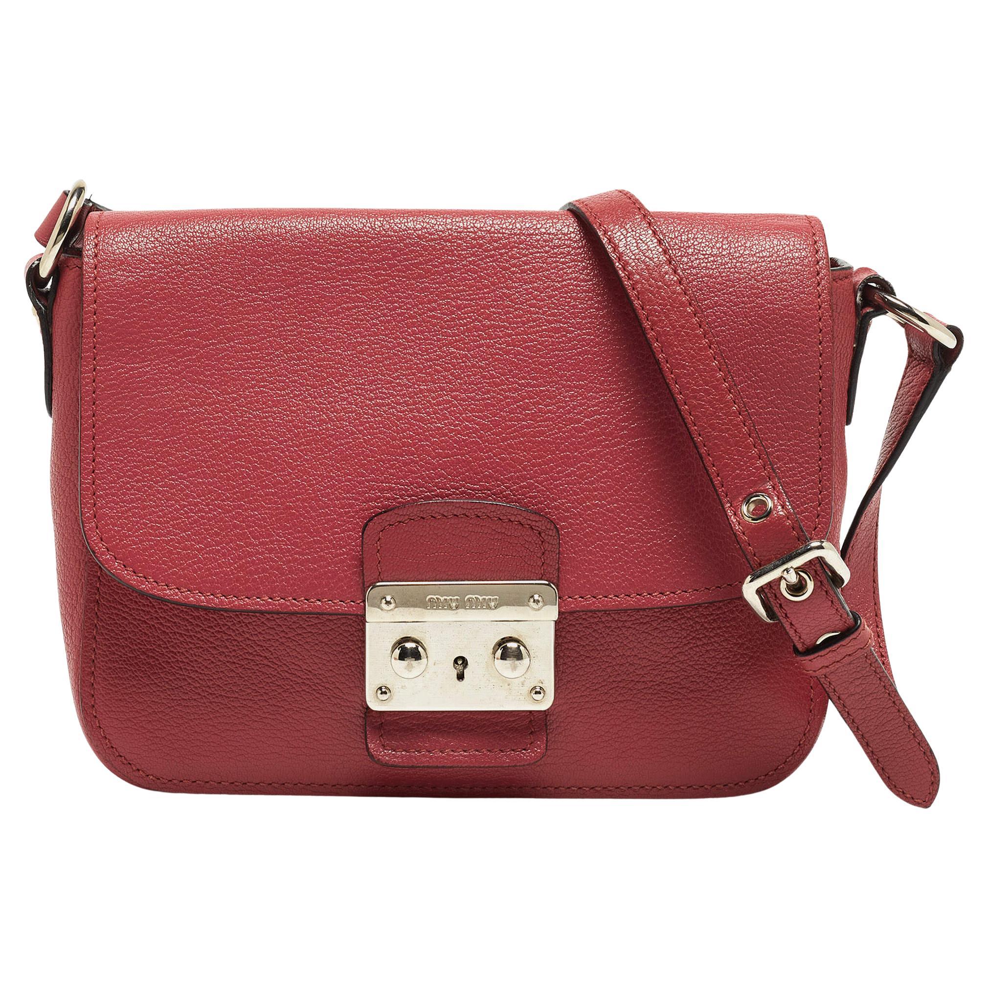 Miu Miu Pink Madras Leather Pushlock Flap Crossbody Bag For Sale