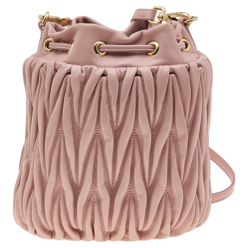 Miu Miu Pink Matelassé Leather Bucket Bag 2