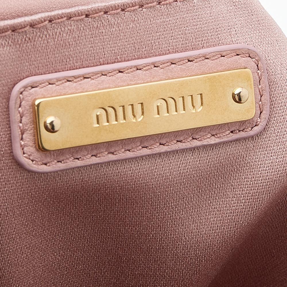Brown Miu Miu Pink Matelassé Leather Bucket Bag