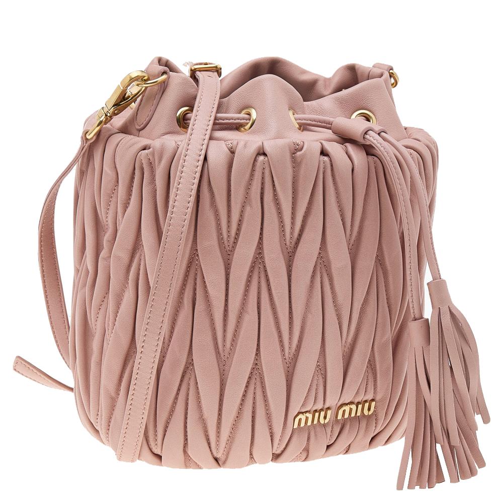 Women's Miu Miu Pink Matelassé Leather Bucket Bag