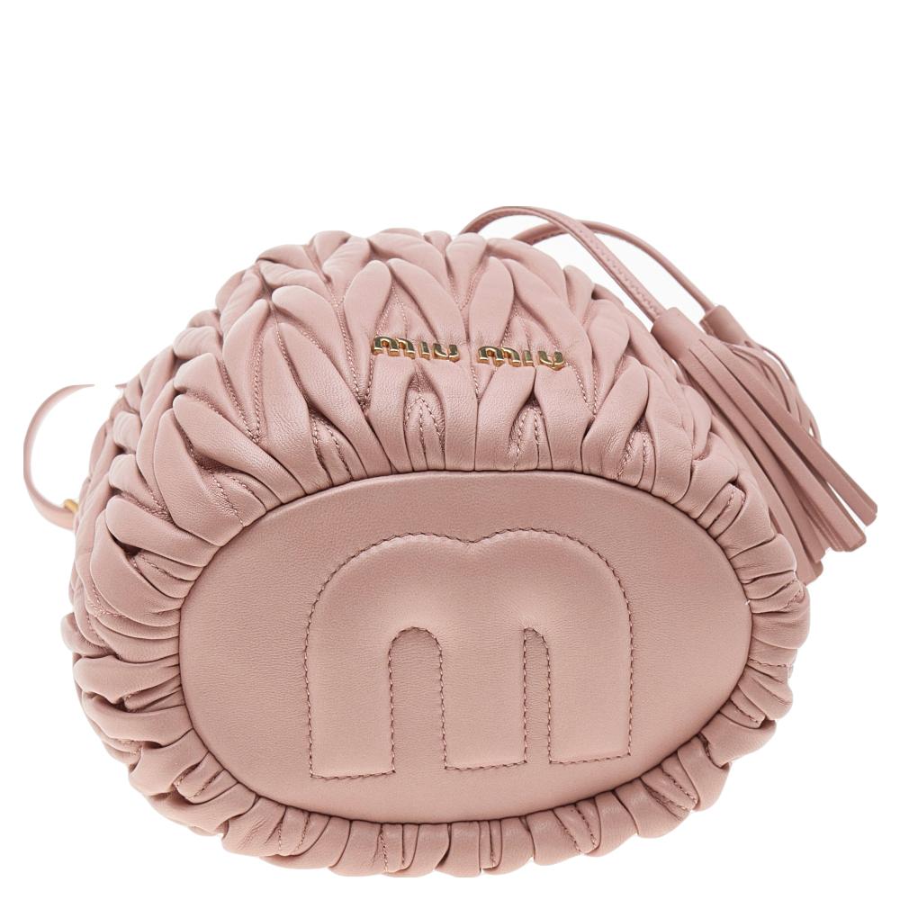 Miu Miu Pink Matelassé Leather Bucket Bag 1