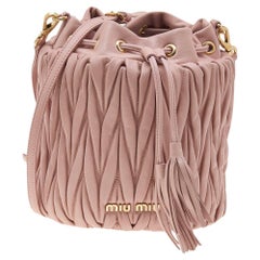 Miu Miu Pink Matelassé Leather Bucket Bag