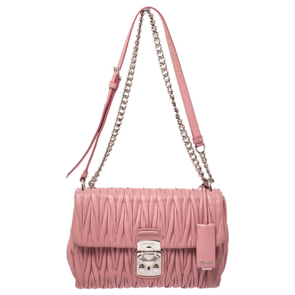 Miu Miu Pink Matelasse Leather Crossbody Bag