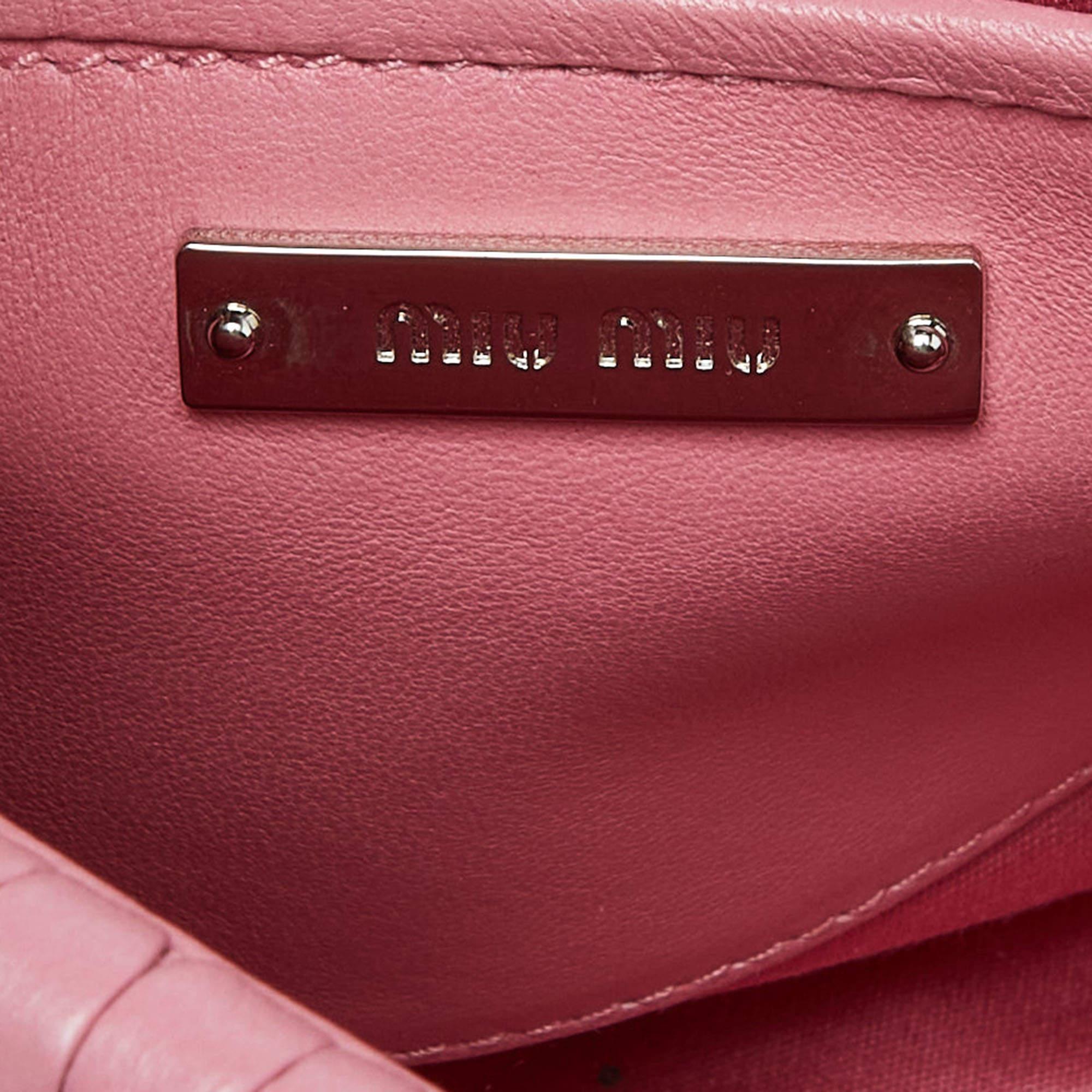 Miu Miu Pink Matelassé Leather Crystal Shoulder Bag 6