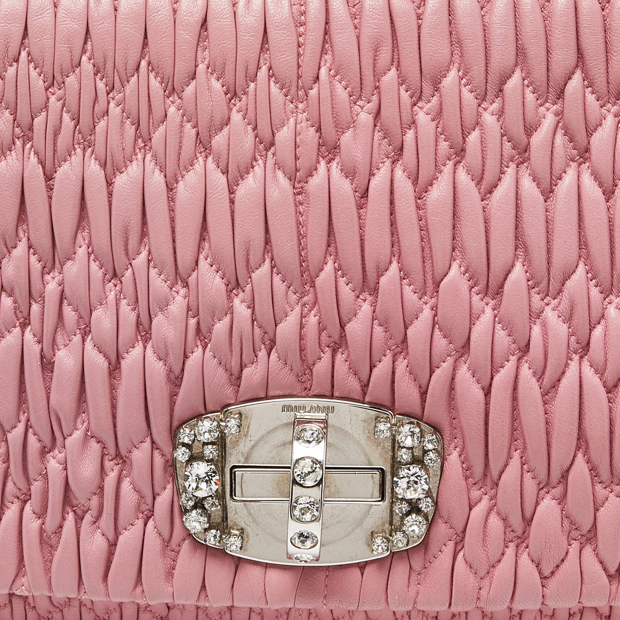 Miu Miu Pink Matelassé Leather Crystal Shoulder Bag 1