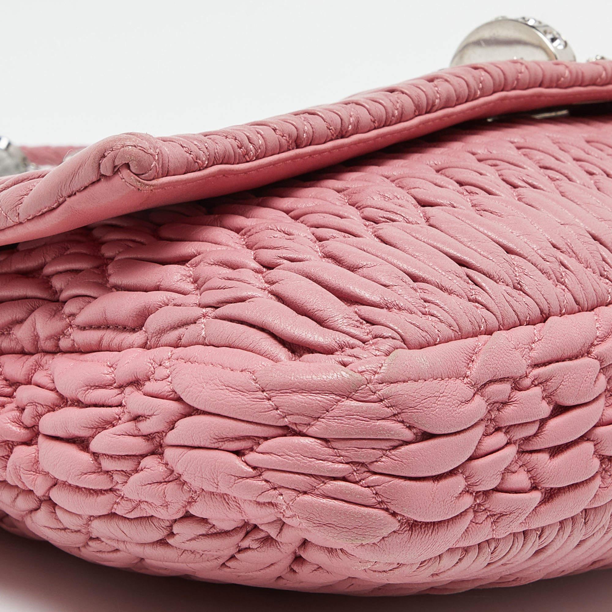 Miu Miu Pink Matelassé Leather Crystal Shoulder Bag 3